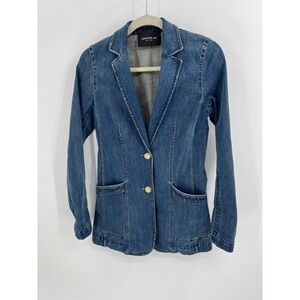 Lafayette 148 New York Long Denim Blazer Jacket Medium Wash Stretch Size 2